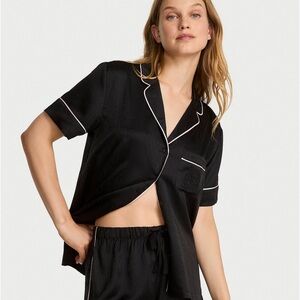 Victoria's Secret Black Satin Short Pajama Set in Medium